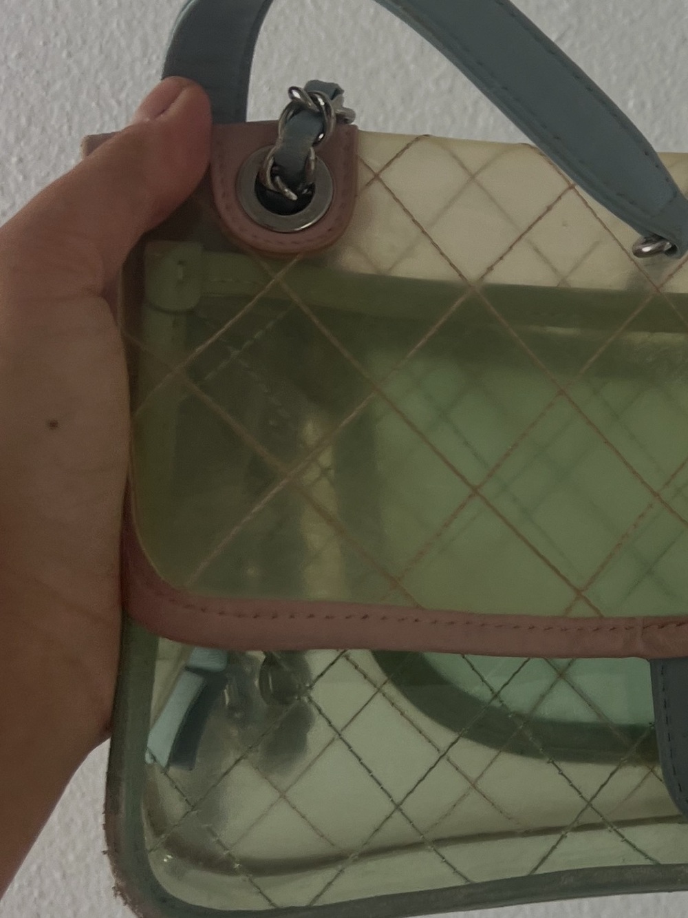 Clear Pastel Quilted Crossbody Bag - Pink & Light Blue